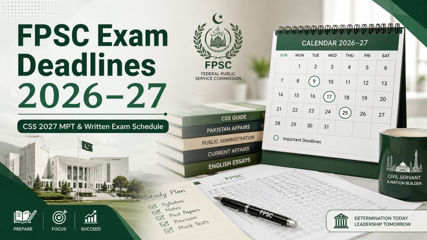 FPSC Exam Deadlines 2026–27: CSS 2027 MPT & Written Exam Dates - QUIZZERA study guide